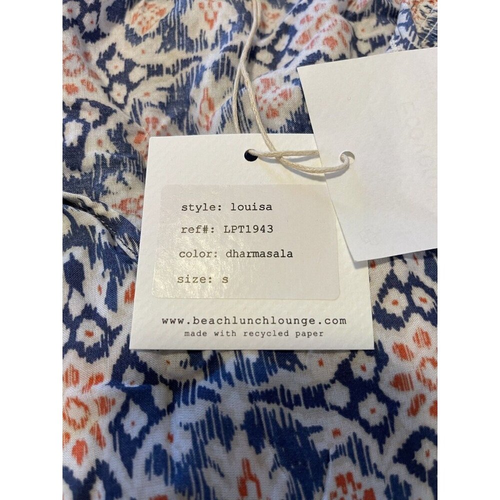 BEACH LUNCH LOUNGE Louisa Blue Coral Tassel Print Blouse Top Size Small (NWT) - Picture 7 of 8